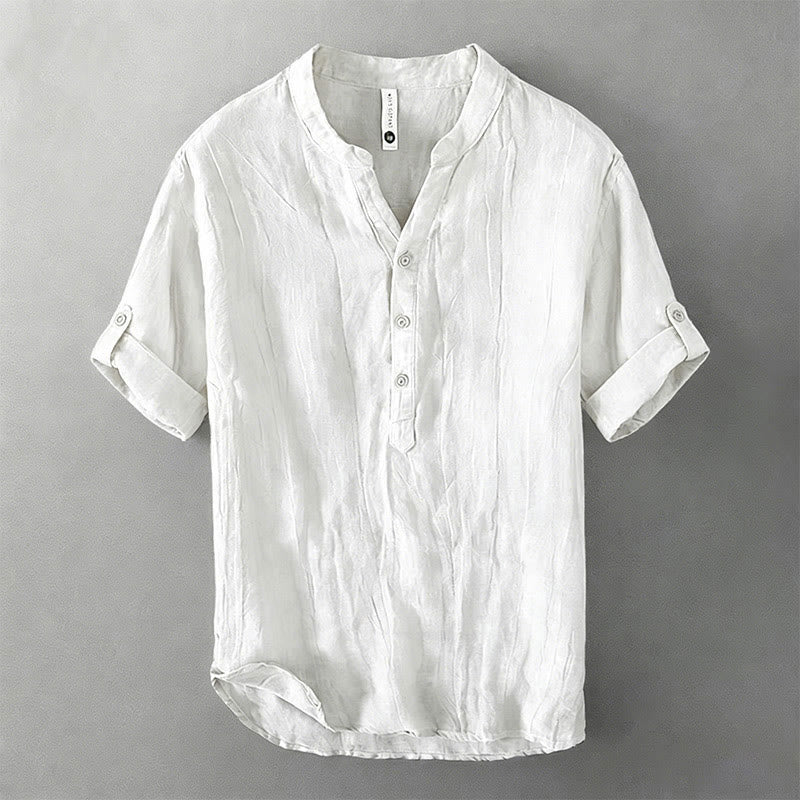 Buddha Stones Camisa de manga corta para hombre, de algodón y lino, con diseño de media manga y mangas enrolladas, ideal para el verano. - Blanco - US/UK/AU46, UE 56 (3XL) - image 14