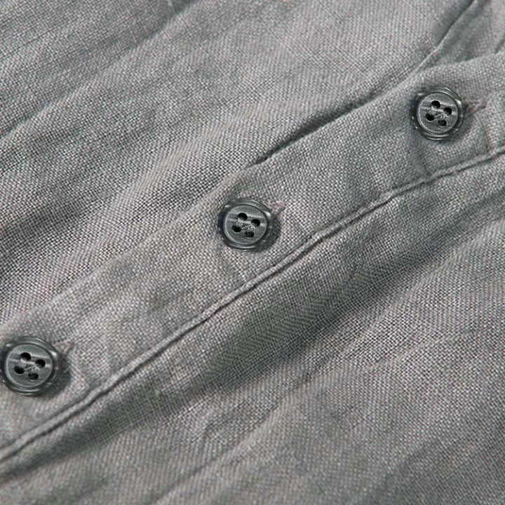 Buddha Stones Camisa de manga corta para hombre, de algodón y lino, con diseño de media manga y mangas enrolladas, ideal para el verano. - image 3