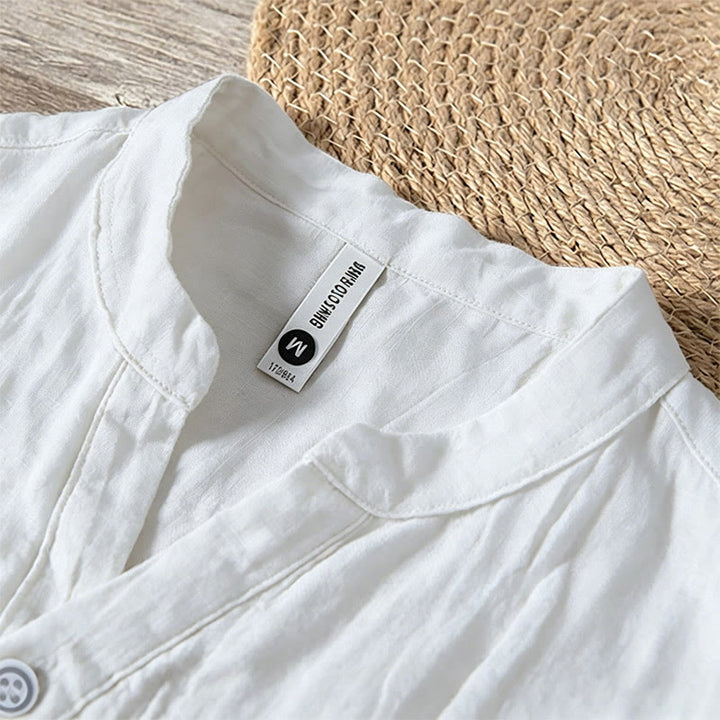 Buddha Stones Camisa de manga corta para hombre, de algodón y lino, con diseño de media manga y mangas enrolladas, ideal para el verano. - image 16