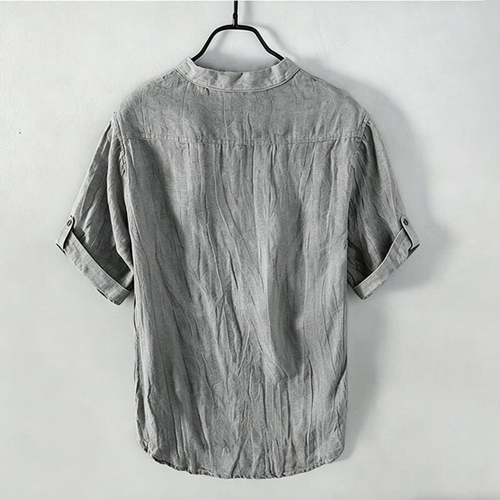 Buddha Stones Camisa de manga corta para hombre, de algodón y lino, con diseño de media manga y mangas enrolladas, ideal para el verano. - image 1