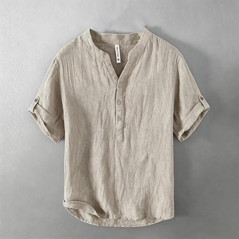Buddha Stones Camisa de manga corta para hombre, de algodón y lino, con diseño de media manga y mangas enrolladas, ideal para el verano. - Lino - US/UK/AU46, UE 56 (3XL) - image 7