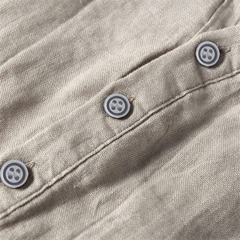 Buddha Stones Camisa de manga corta para hombre, de algodón y lino, con diseño de media manga y mangas enrolladas, ideal para el verano. - image 10
