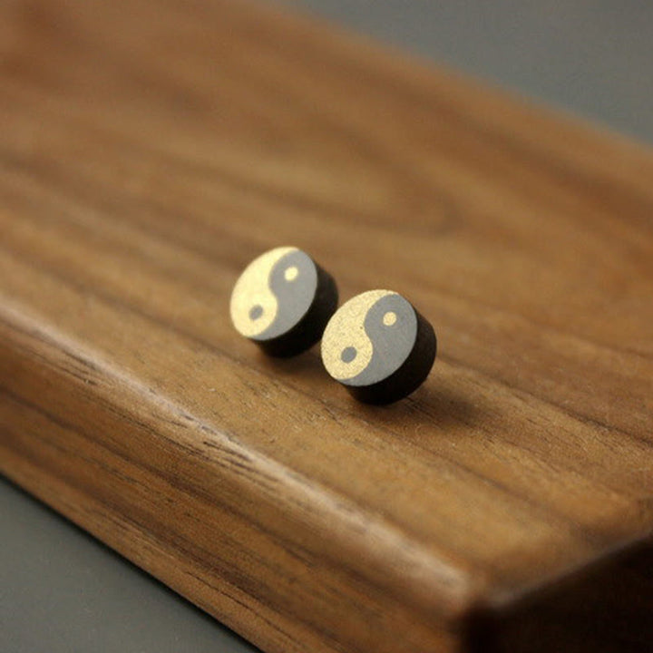 Buddha Stones Pendientes de botón de madera de ébano con equilibrio Yin Yang - image 1