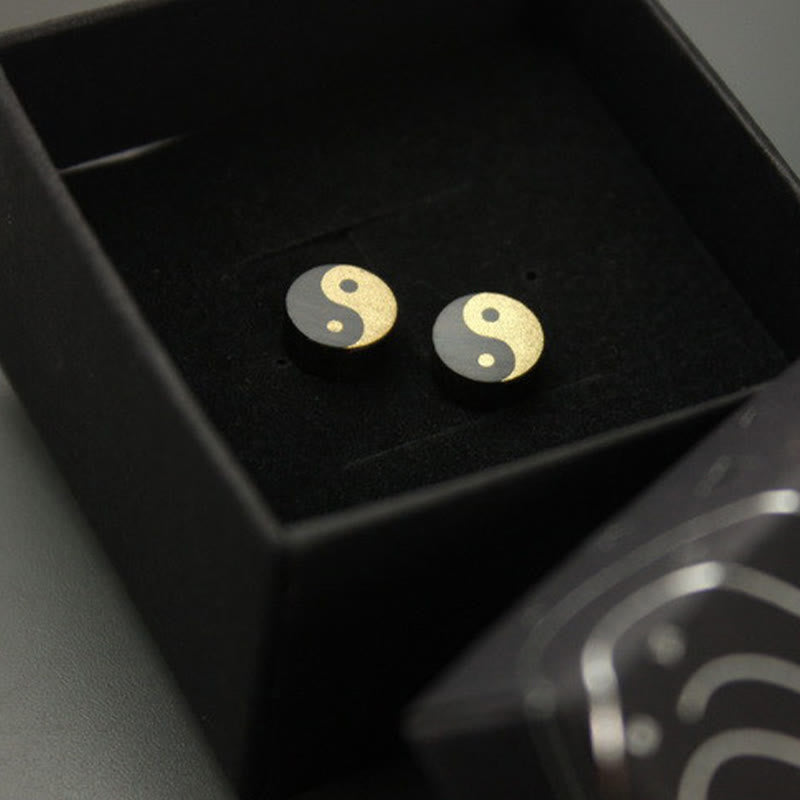 Buddha Stones Pendientes de botón de madera de ébano con equilibrio Yin Yang - image 14