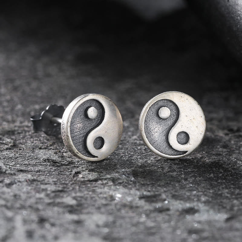 Buddha Stones Pendiente de plata de ley 925 con símbolo del equilibrio Yin Yang. - Un solo pendiente (postes de plata de ley 925) - image 0