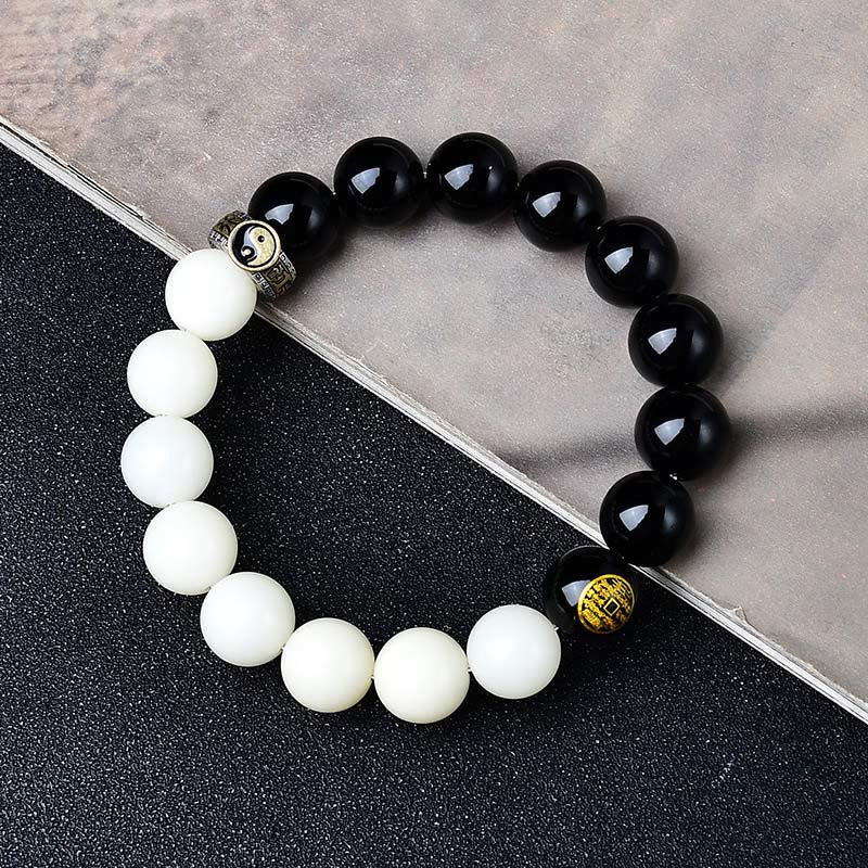Buddha Stones Obsidiana negra Semilla Bodhi Yin Yang Mantra de nueve caracteres Fantasmas de montaña Gasta dinero Pulsera de fuerza - image 3