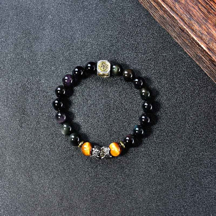 Buddha Stones Pulsera de transformación PiXiu de ojo de tigre con obsidiana negra natural - image 3