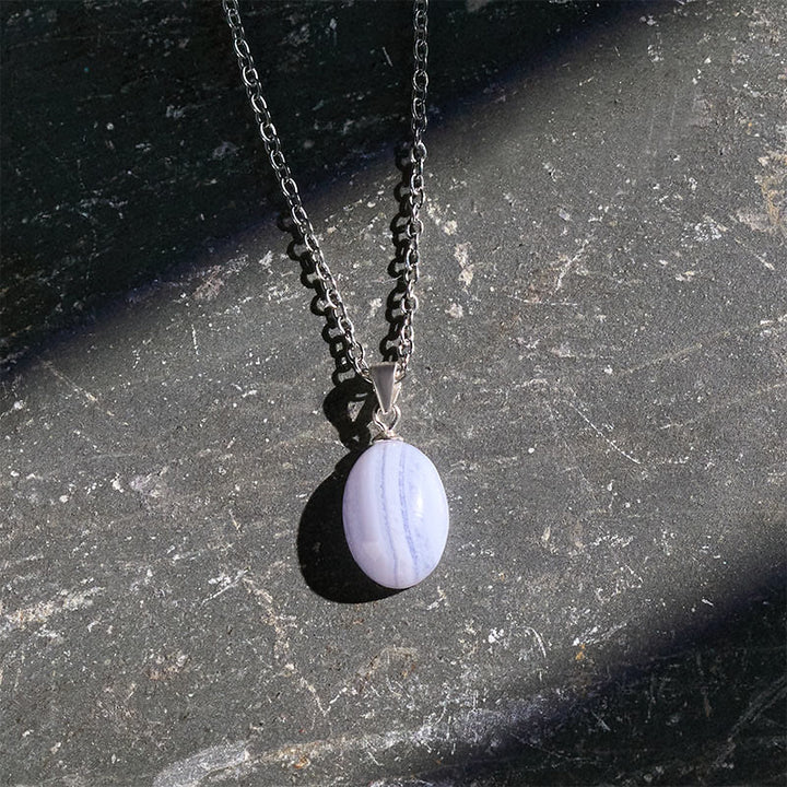 Buddha Stones Colgante de collar con cadena de ágata azul natural con encaje y claridad - image 3