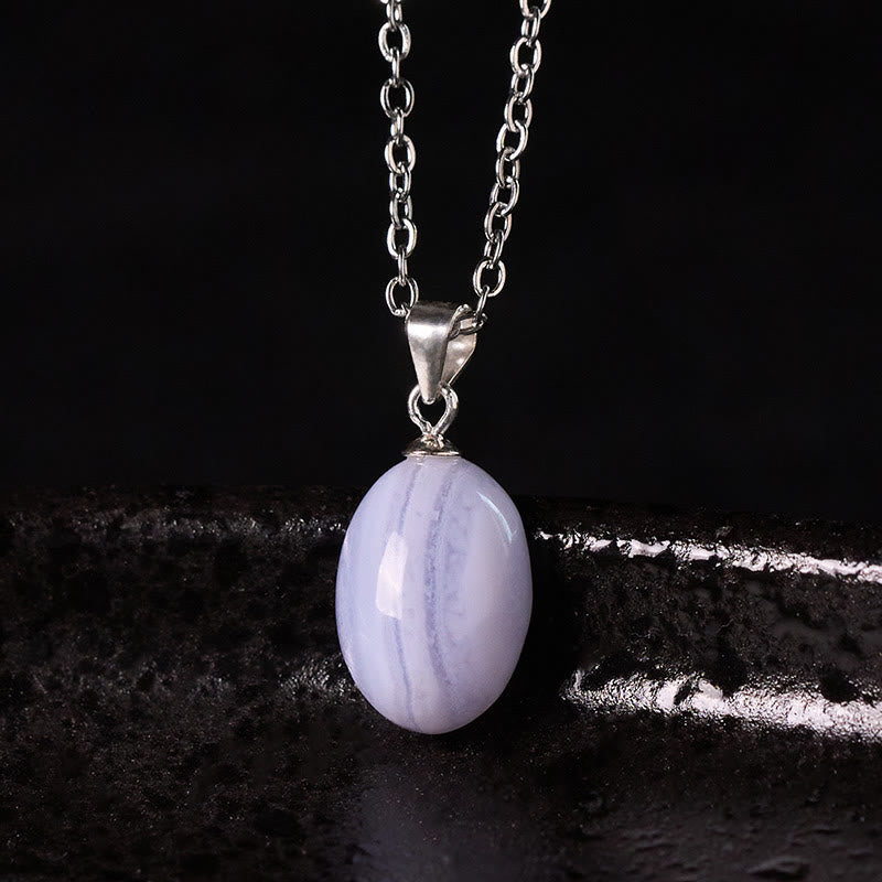 Buddha Stones Colgante de collar con cadena de ágata azul natural con encaje y claridad - image 1