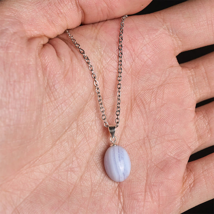 Buddha Stones Colgante de collar con cadena de ágata azul natural con encaje y claridad - image 5