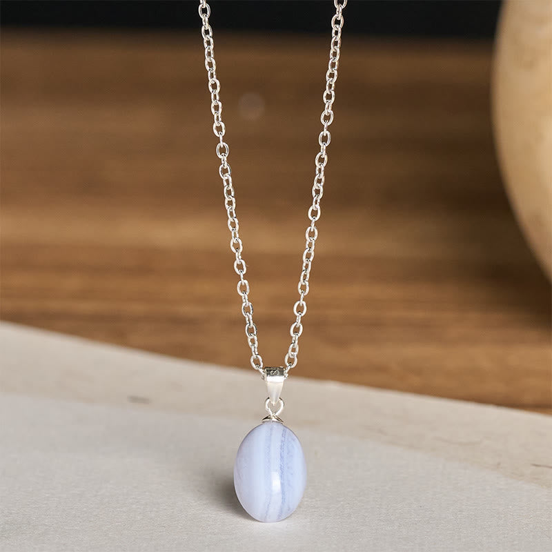 Buddha Stones Colgante de collar con cadena de ágata azul natural con encaje y claridad - Ágata de encaje azul natural (el color y el tamaño pueden variar). - image 0