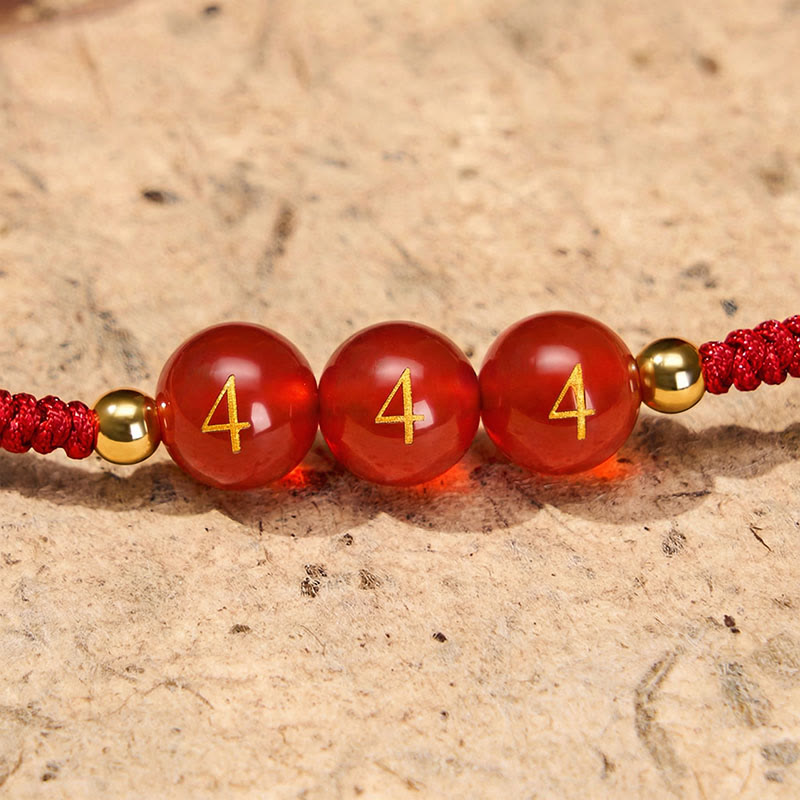 Buddha Stones Pulsera ajustable trenzada con cuentas de ágata roja y número angelical - image 3