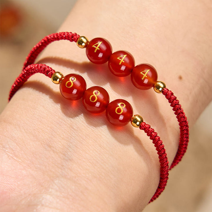 Buddha Stones Pulsera ajustable trenzada con cuentas de ágata roja y número angelical - image 5