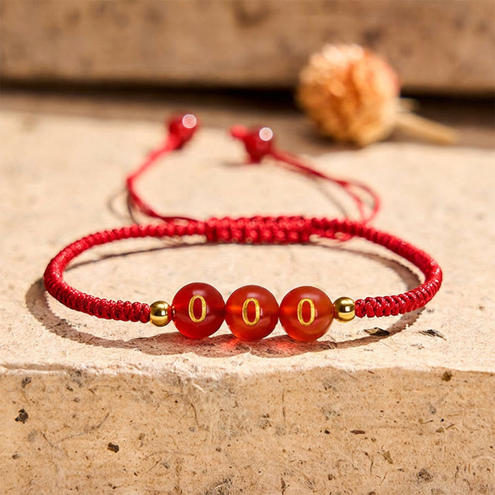 Buddha Stones Pulsera ajustable trenzada con cuentas de ágata roja y número angelical - Número angelical 000 - Cordón rojo (circunferencia de la muñeca: 15-22 cm) - image 8
