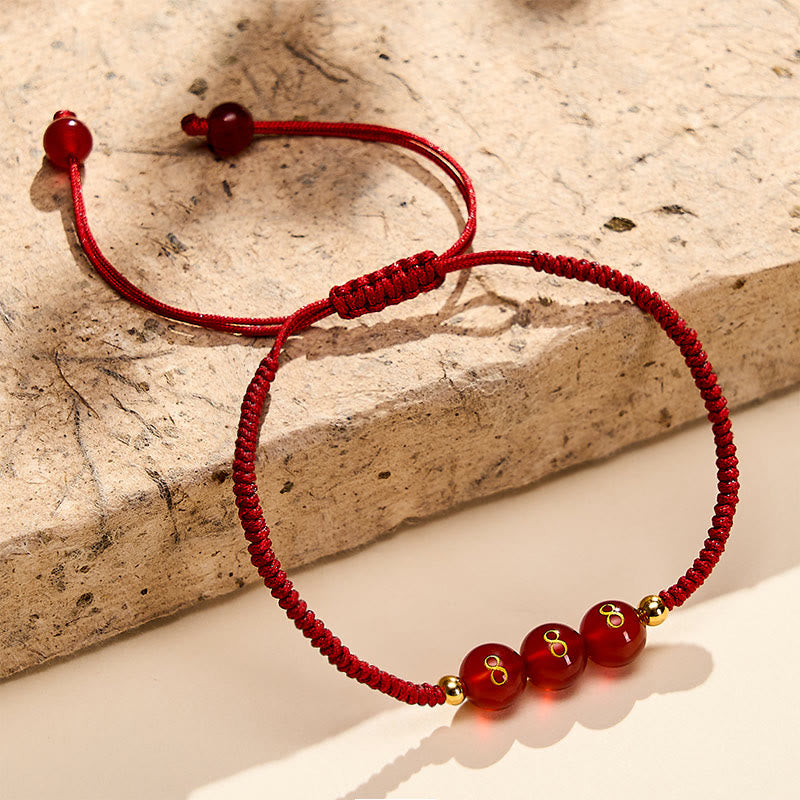 Buddha Stones Pulsera ajustable trenzada con cuentas de ágata roja y número angelical - image 24