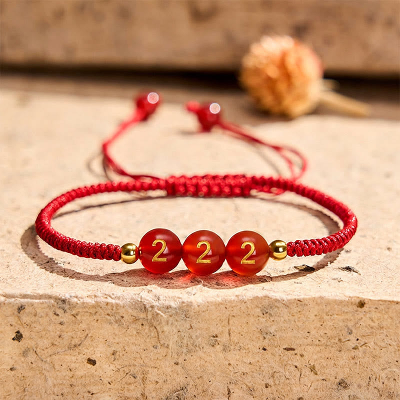 Buddha Stones Pulsera ajustable trenzada con cuentas de ágata roja y número angelical - Número angelical 222 - Cordón rojo (circunferencia de la muñeca: 15-22 cm) - image 12
