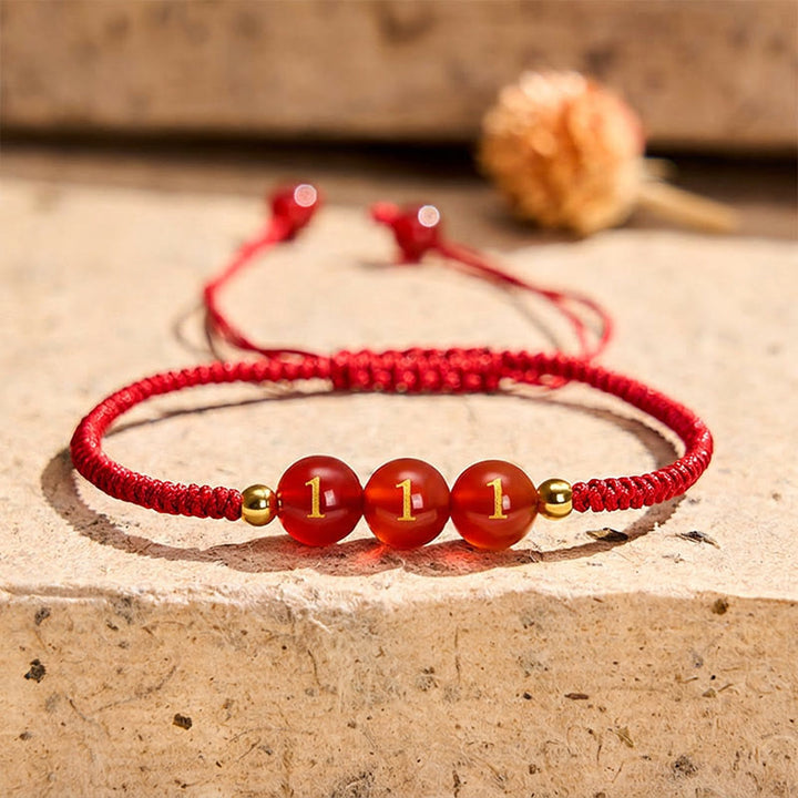 Buddha Stones Pulsera ajustable trenzada con cuentas de ágata roja y número angelical - Número angelical 111 - Cordón rojo (circunferencia de la muñeca: 15-22 cm) - image 10