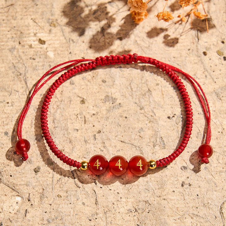 Buddha Stones Pulsera ajustable trenzada con cuentas de ágata roja y número angelical - image 1