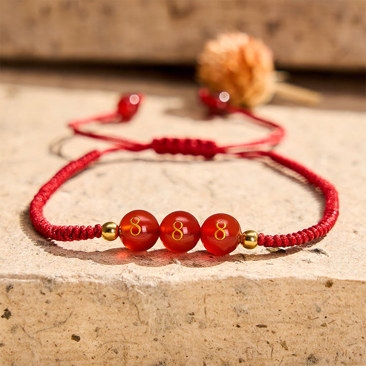 Buddha Stones Pulsera ajustable trenzada con cuentas de ágata roja y número angelical - Número angelical 888 - Cordón rojo (circunferencia de la muñeca: 15-22 cm) - image 22