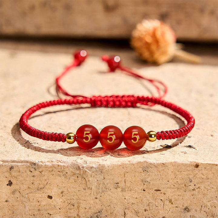 Buddha Stones Pulsera ajustable trenzada con cuentas de ágata roja y número angelical - Número angelical 555 - Cordón rojo (circunferencia de la muñeca: 15-22 cm) - image 16