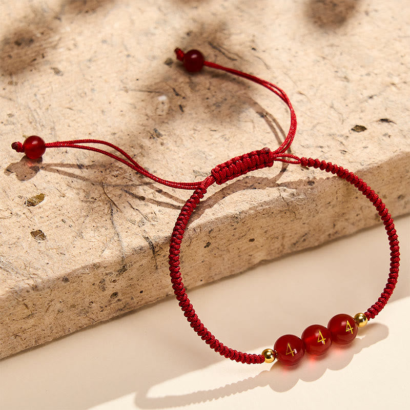 Buddha Stones Pulsera ajustable trenzada con cuentas de ágata roja y número angelical - image 2