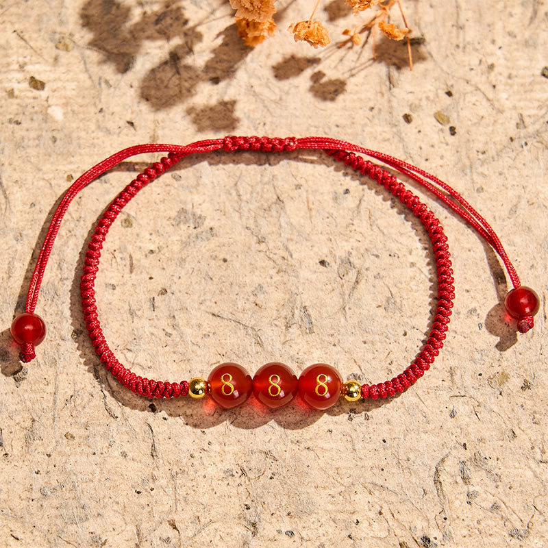 Buddha Stones Pulsera ajustable trenzada con cuentas de ágata roja y número angelical - image 23