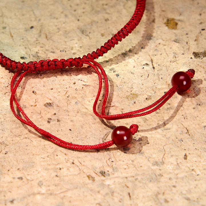 Buddha Stones Pulsera ajustable trenzada con cuentas de ágata roja y número angelical - image 4
