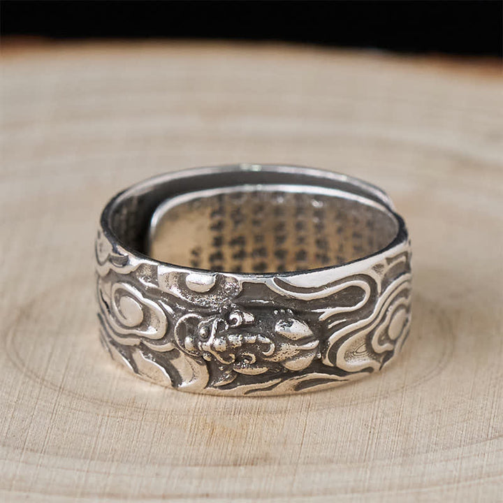 Buddha Stones Anillo de la riqueza ajustable de cobre Pixiu Heart Sutra - image 10