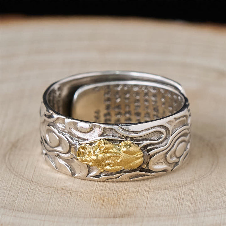 Buddha Stones Anillo de la riqueza ajustable de cobre Pixiu Heart Sutra - image 3