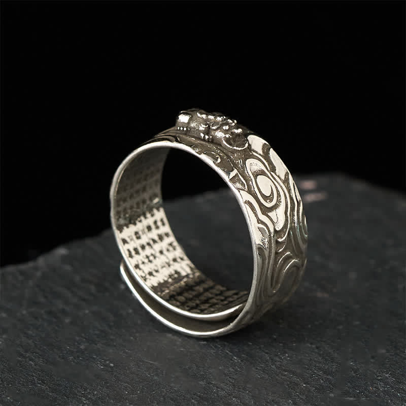 Buddha Stones Anillo de la riqueza ajustable de cobre Pixiu Heart Sutra - image 9