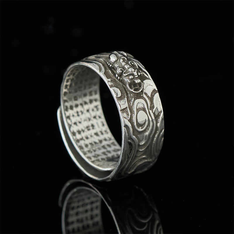 Buddha Stones Anillo de la riqueza ajustable de cobre Pixiu Heart Sutra - image 8