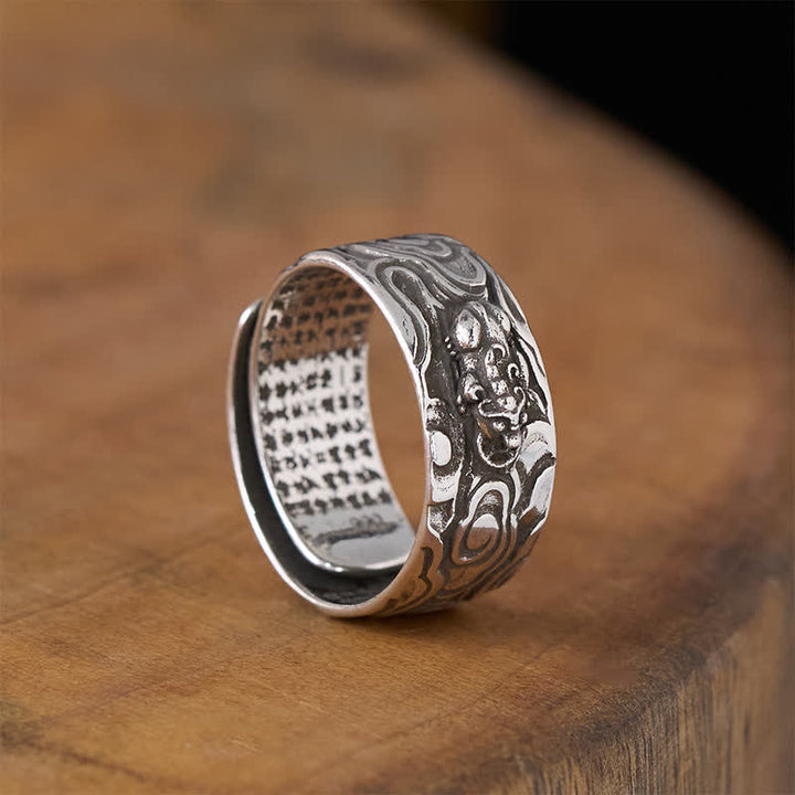 Buddha Stones Anillo de la riqueza ajustable de cobre Pixiu Heart Sutra - image 11