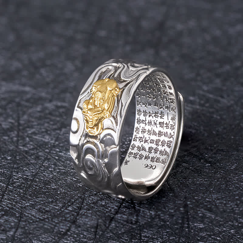 Buddha Stones Anillo de la riqueza ajustable de cobre Pixiu Heart Sutra - Pixiu dorado - image 0