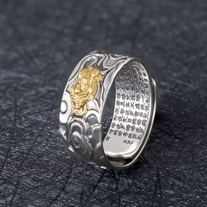 Buddha Stones Anillo de la riqueza ajustable de cobre Pixiu Heart Sutra - Pixiu dorado - image 0