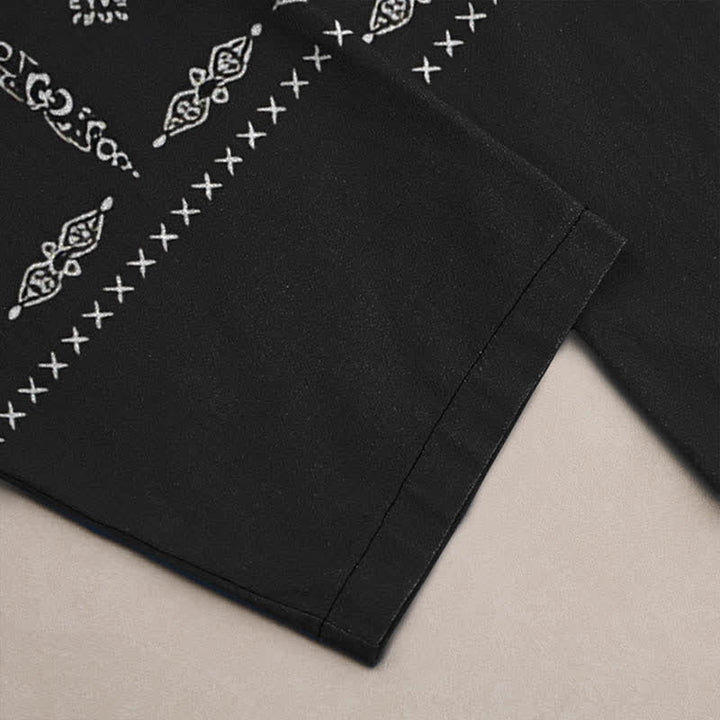Buddha Stones Pantalones de hombre ajustados con bolsillos, estampado de mosaico de pañuelo de algodón - image 3