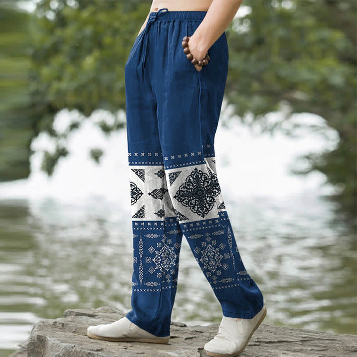 Buddha Stones Pantalones de hombre ajustados con bolsillos, estampado de mosaico de pañuelo de algodón - image 7