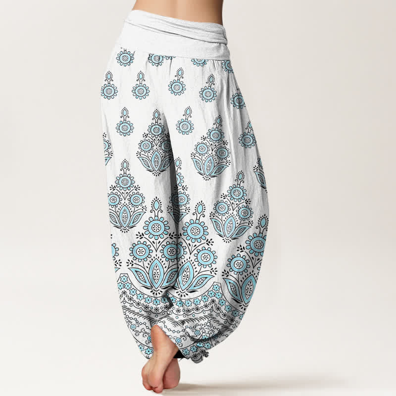 Buddha Stones Pantalones harem de algodón puro con estampado floral de mandala y cintura elástica para mujer. - image 2