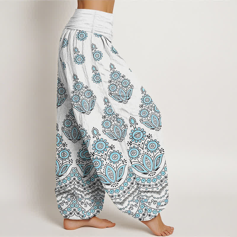 Buddha Stones Pantalones harem de algodón puro con estampado floral de mandala y cintura elástica para mujer. - image 1