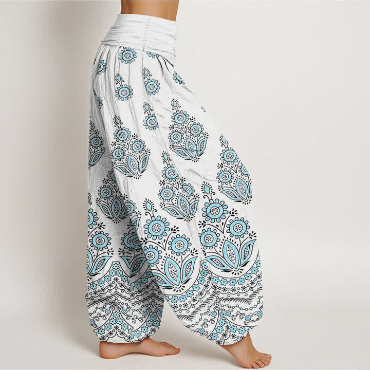 Buddha Stones Pantalones harem de algodón puro con estampado floral de mandala y cintura elástica para mujer. - image 1