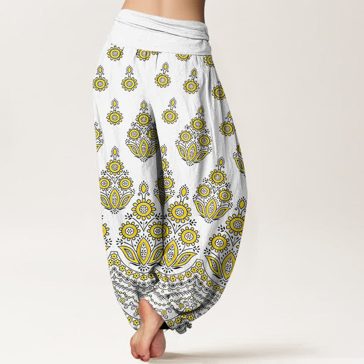Buddha Stones Pantalones harem de algodón puro con estampado floral de mandala y cintura elástica para mujer. - image 5