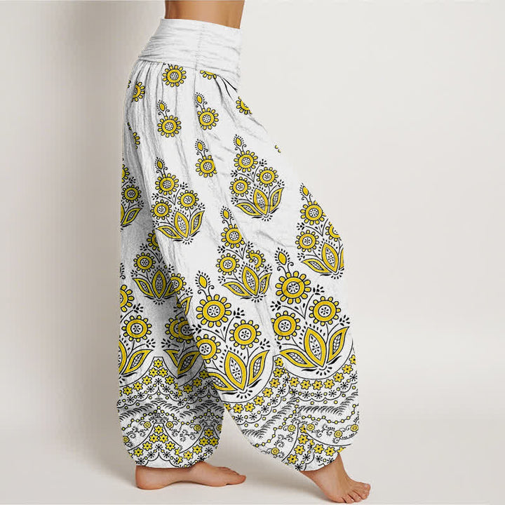 Buddha Stones Pantalones harem de algodón puro con estampado floral de mandala y cintura elástica para mujer. - image 4