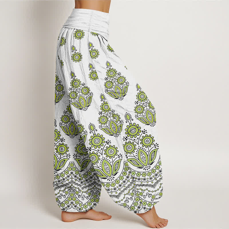 Buddha Stones Pantalones harem de algodón puro con estampado floral de mandala y cintura elástica para mujer. - image 7
