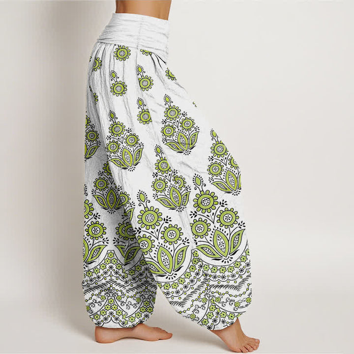 Buddha Stones Pantalones harem de algodón puro con estampado floral de mandala y cintura elástica para mujer. - image 7