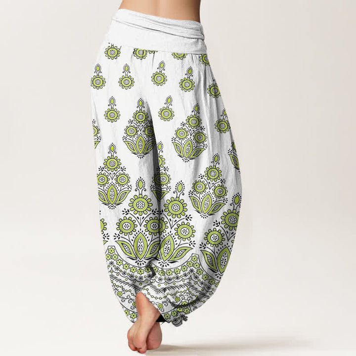 Buddha Stones Pantalones harem de algodón puro con estampado floral de mandala y cintura elástica para mujer. - image 8