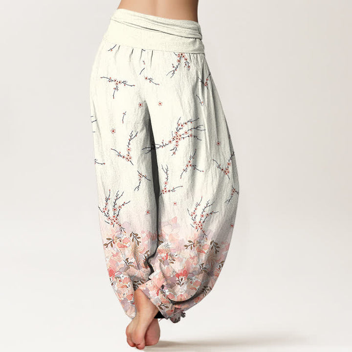 Buddha Stones Pantalones harem de algodón estilo boho con estampado floral de ramas y cintura elástica para mujer. - image 5
