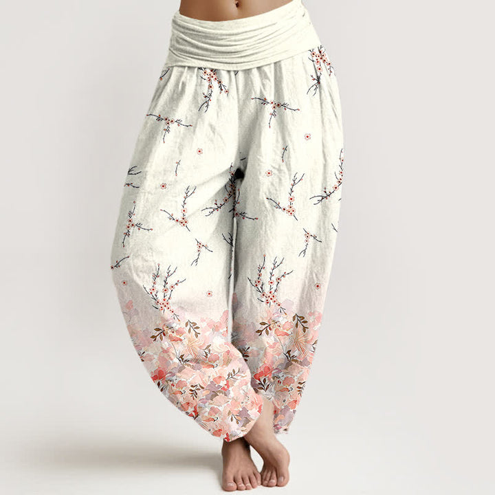 Buddha Stones Pantalones harem de algodón estilo boho con estampado floral de ramas y cintura elástica para mujer. - Rosa - US16，UK/AU20，EU48 (3XL) - image 3