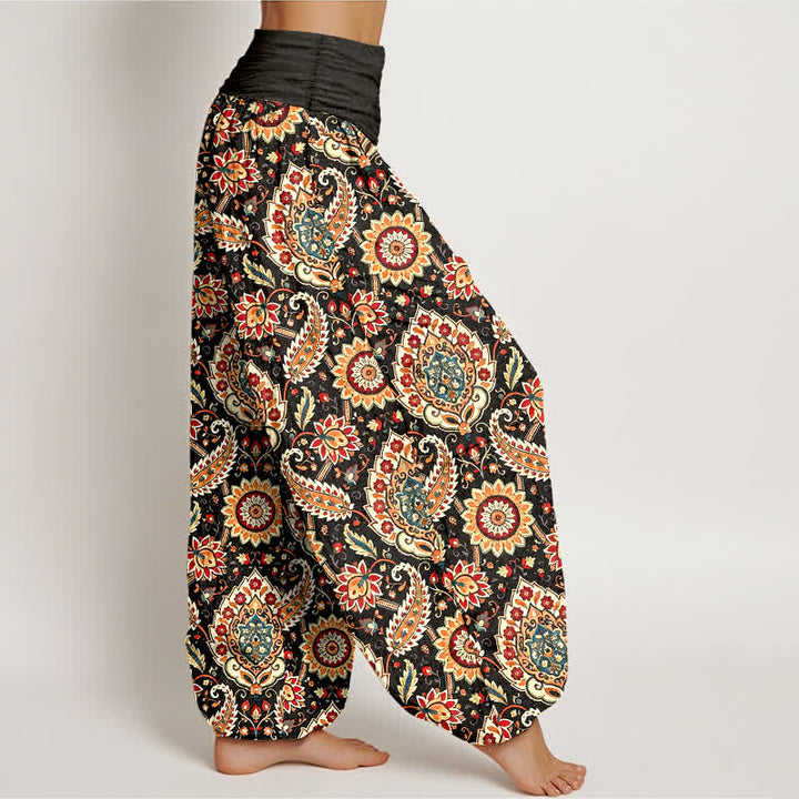 Buddha Stones Pantalones harem de algodón con estampado bohemio de mandala y cachemir para mujer, con cintura elástica. - image 1