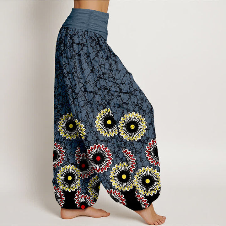 Buddha Stones Pantalones harem de mujer con cintura elástica y estampado floral de algodón puro. - image 1