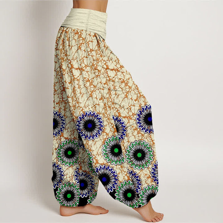 Buddha Stones Pantalones harem de mujer con cintura elástica y estampado floral de algodón puro. - image 4