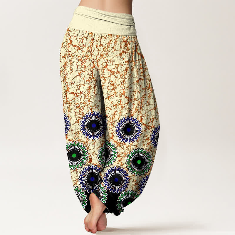 Buddha Stones Pantalones harem de mujer con cintura elástica y estampado floral de algodón puro. - image 5
